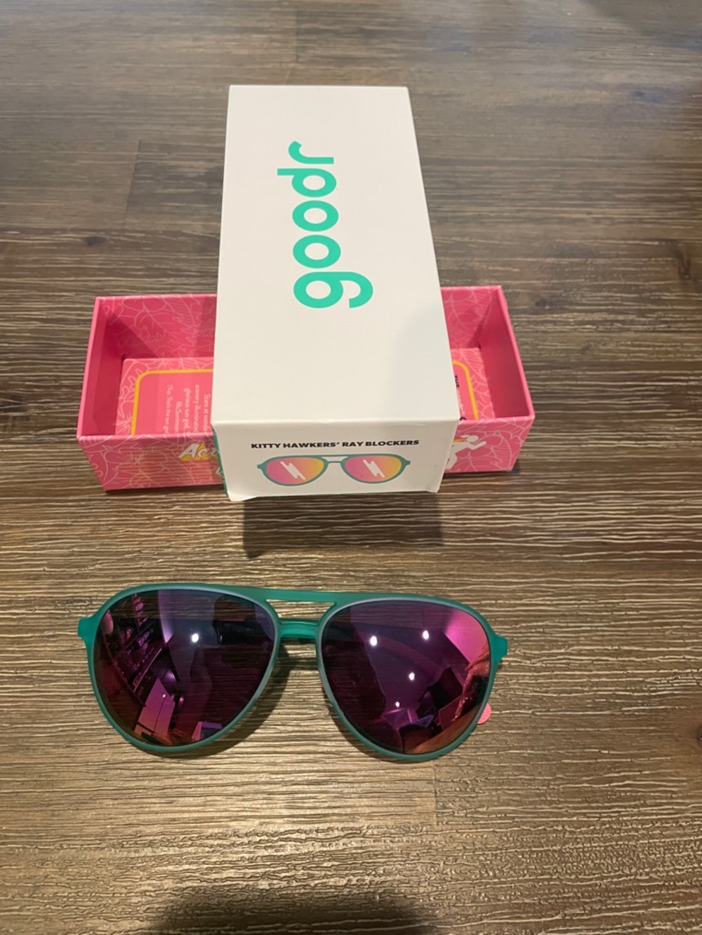 Goodr Women’s Teal Frame Pink Mirror Lens Sunglasses
